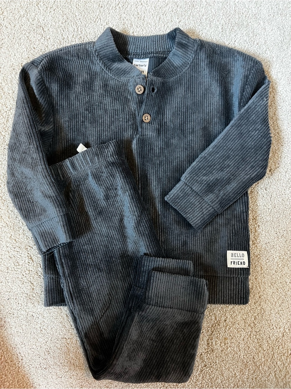 Carter's Charcoal Ribbed Henley Top & Jogger Set